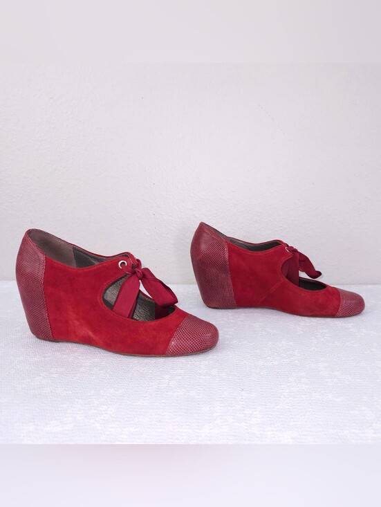 Jeffrey Campbell Shoes - Jeffery Campbell Ynez Mary Jane Wedge US 9 Red Suede Leather Cap Toe Pumps